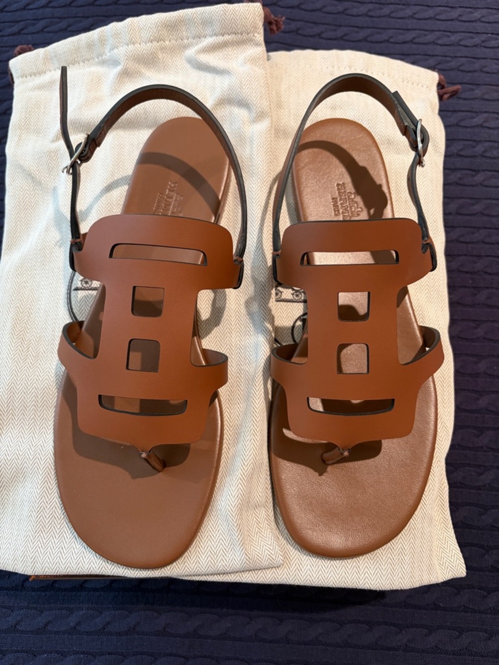 Hermes Brown Leather Cutout H Sandals